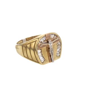 ANILLO CRISTO CON ZIRCONES 18K