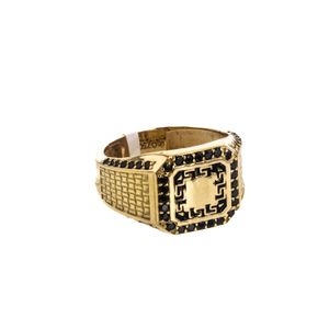 ANILLO PLACA PIEDRAS NEGRAS 18K