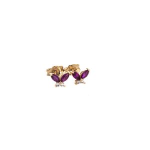 ARETES MARIPOSA PIEDRA FUSCIA 18K