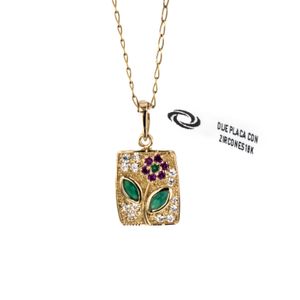 DIJE PLACA CON ZIRCONES 18K