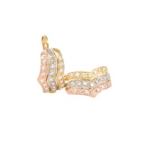 ARETES CORTOS 3 OROS CON ZIRCONES 18K