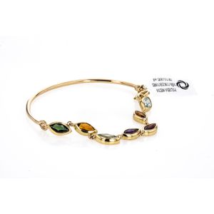 PULSERA MEDIA CAÑA CON ZIRCONES DE COLORES 18K