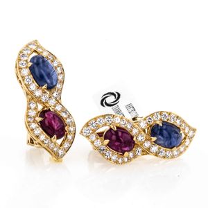 ARETES CON DIAMANTES 3.30 QT APROX 2 RUBI 2 ZAFIROS TRAT 18K