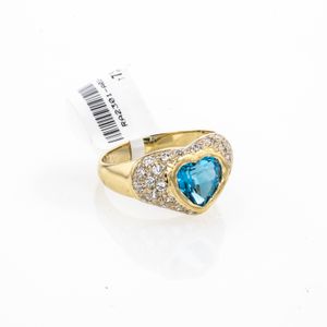 ANILLO CORAZON ZIRCON AZUL 18K