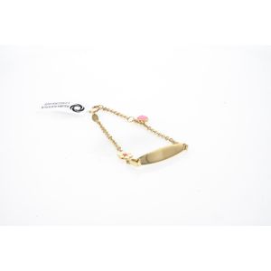 PULSERA PLACA FLOR Y CORAZON ROSADO