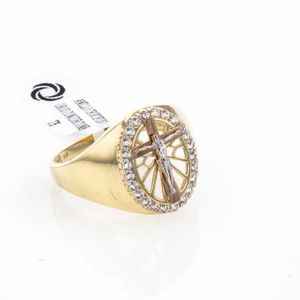 ANILLO CRUCIFIJO 3 OROS CON ZIRCONES TK