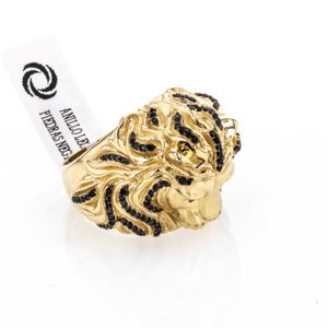 ANILLO LEON CON PIEDRAS NEGRAS TK