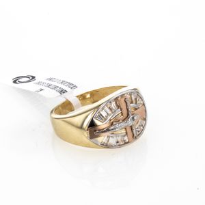 ANILLO CRUCIFIJO 3 OROS CON ZIRCONES TK