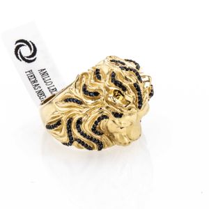 ANILLO LEON CON PIEDRAS NEGRAS TK