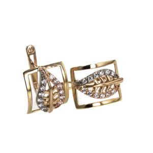 ARETES CORTOS HOJA 3 TONOS 18K