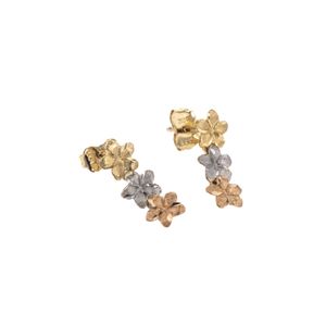 ARETES TOPOS FLOR 3 TONOS 18K