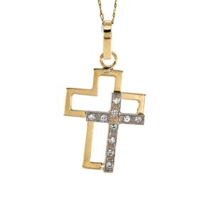 DIJE CRUZ 2 TONOS CON ZIRCONES 18K
