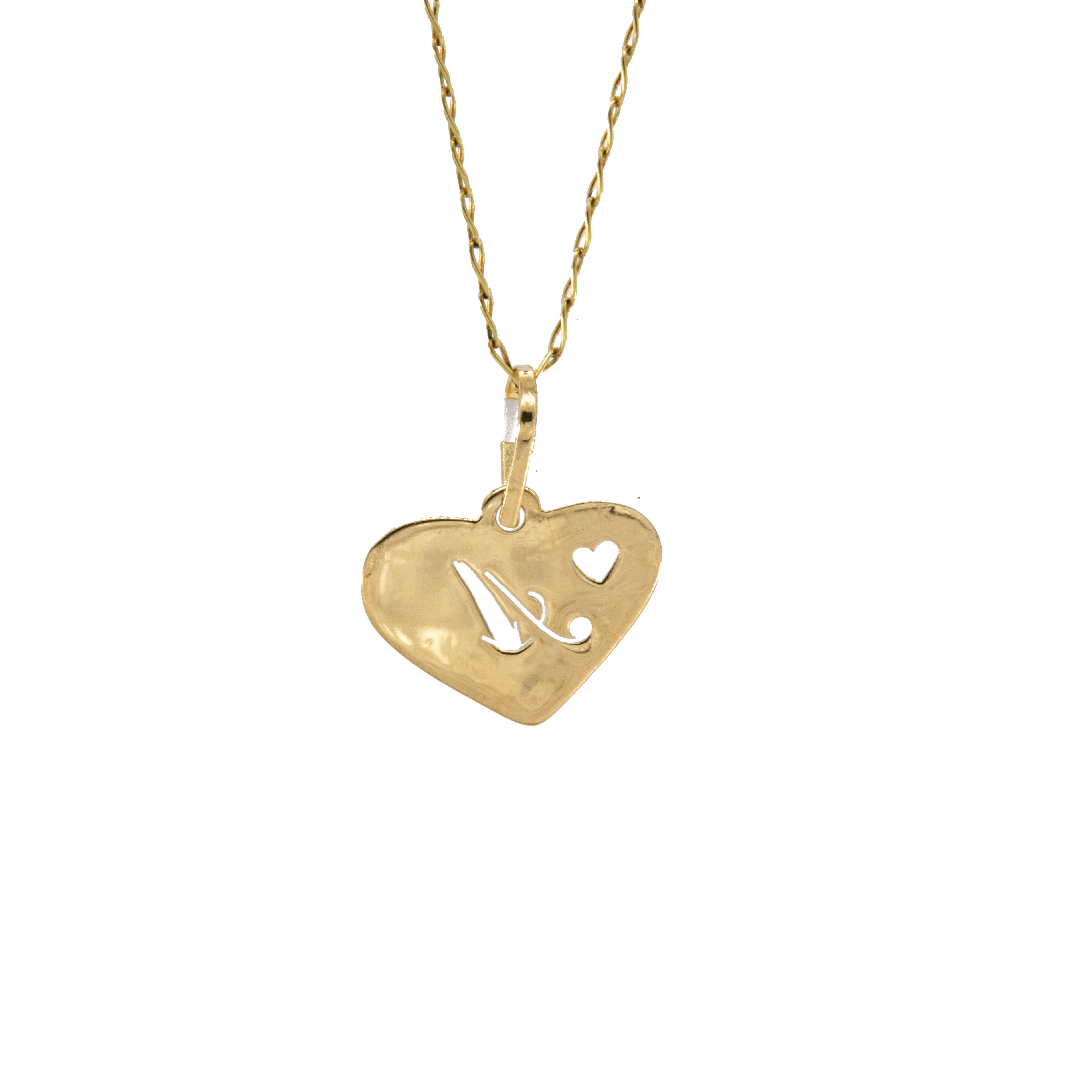DIJE CORAZON CON LETRA 18K