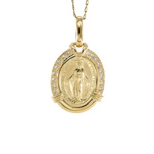 DIJE OVALADO VIRGEN CON ZIRCONES 18K