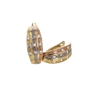 ARETES CORTOS 3 TONOS CON ZIRCONES 18K