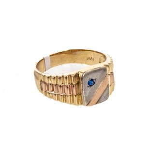 ANILLO PLACA 3 TONOS CON ZIRCON 18K