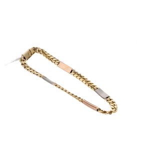 PULSERA CUBANA CON PLACAS 3 TONOS 18K